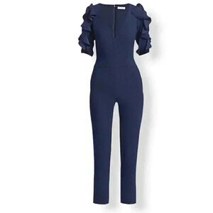 ML Monique Lhuillier Ruffled-Sleeve Jumpsuit